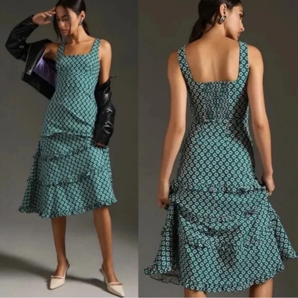 Anthropologie Dresses & Skirts - Anthropologie The Blythe Square-Neck Tiered Dress Midi Stretch Sleeveless XL
